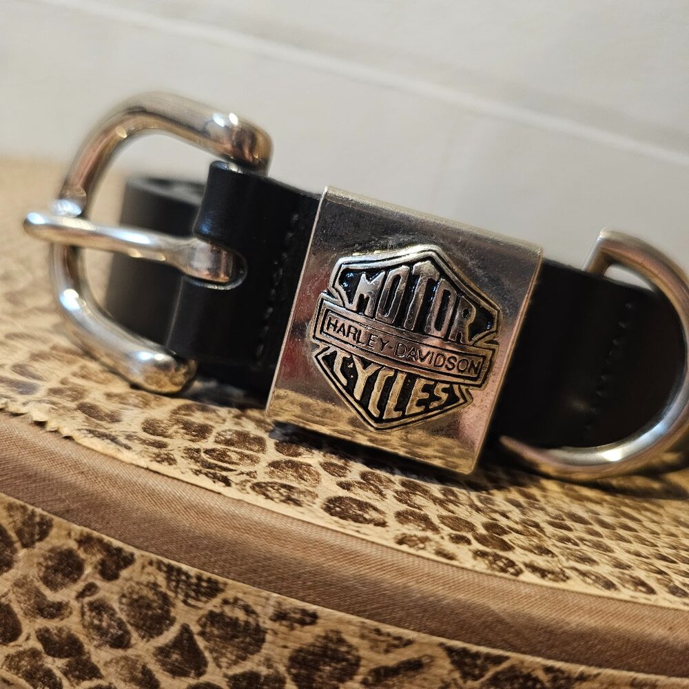 Vintage Harley Davidson Emblem Ladies Silver & Black Leather Biker Alt Belt